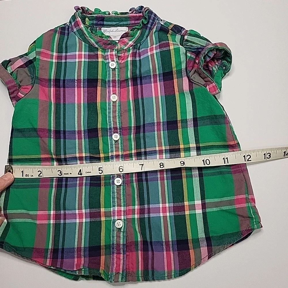 RALPH LAUREN Infant Girl Size 18mo Plaid Print‎ Long Blouse Tunic Top